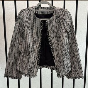 Anthropologie Ivory and Black Jacket Tweed Blazer